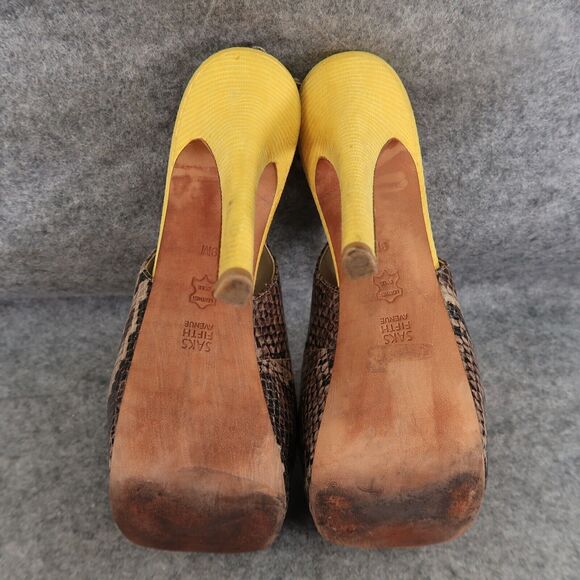 Saks Fifth Avenue Shoes Womens 9 Platform Pumps Slingback Peep Toe Snake Fashion - Picture 14 of 16